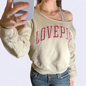 PINK cream “love pink” off the shoulder crewneck